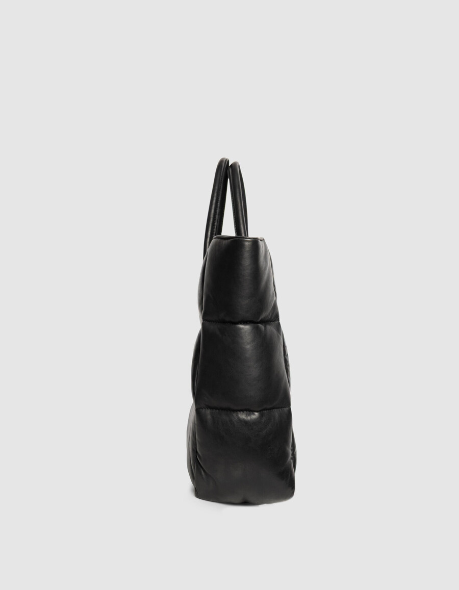 schwarze gesteppte leder-tragetasche für damen