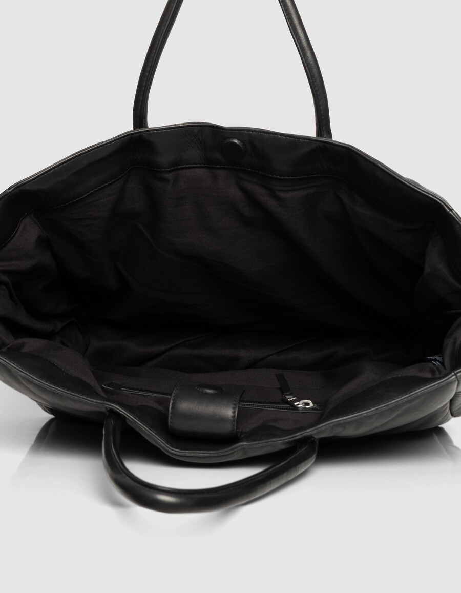 schwarze gesteppte leder-tragetasche für damen
