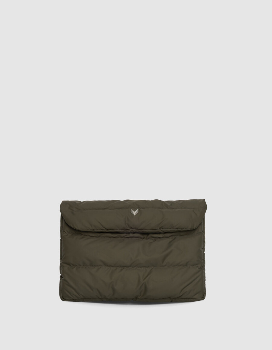 khakifarbene gesteppte nylon-computertasche für damen