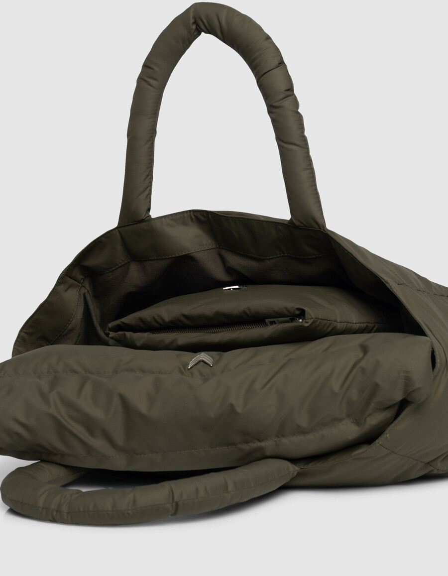 khakifarbene gesteppte nylon-computertasche für damen