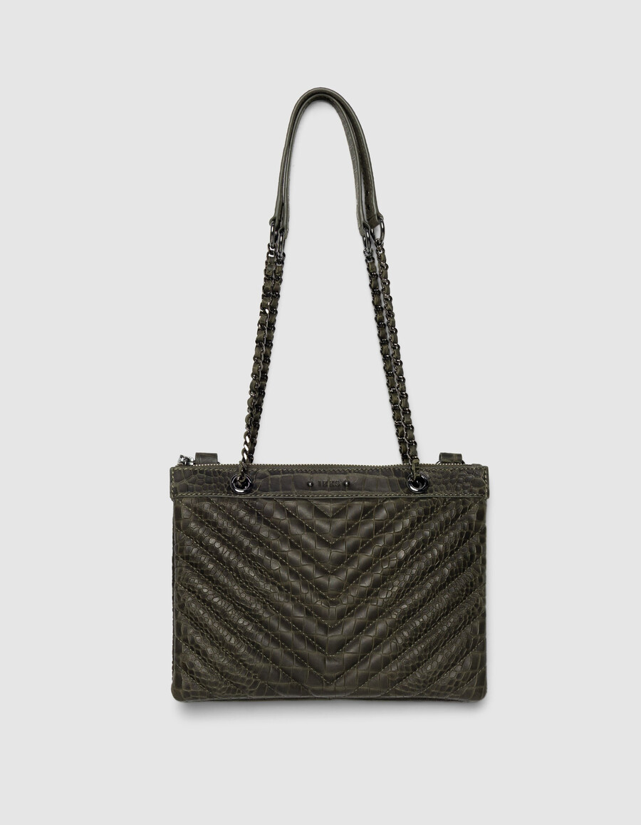 damen-clutch 1440 aus khakifarbenem leder in kroko-optik
