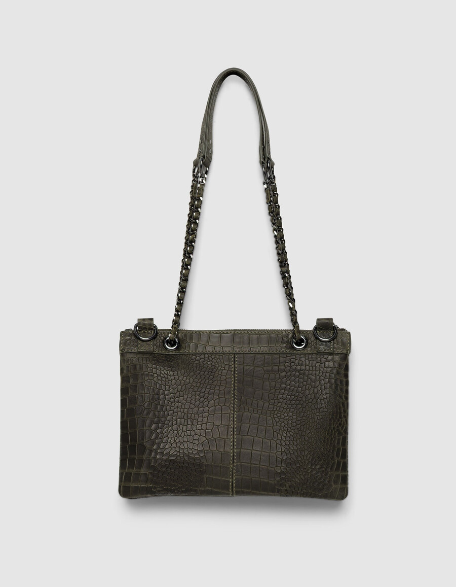 damen-clutch 1440 aus khakifarbenem leder in kroko-optik