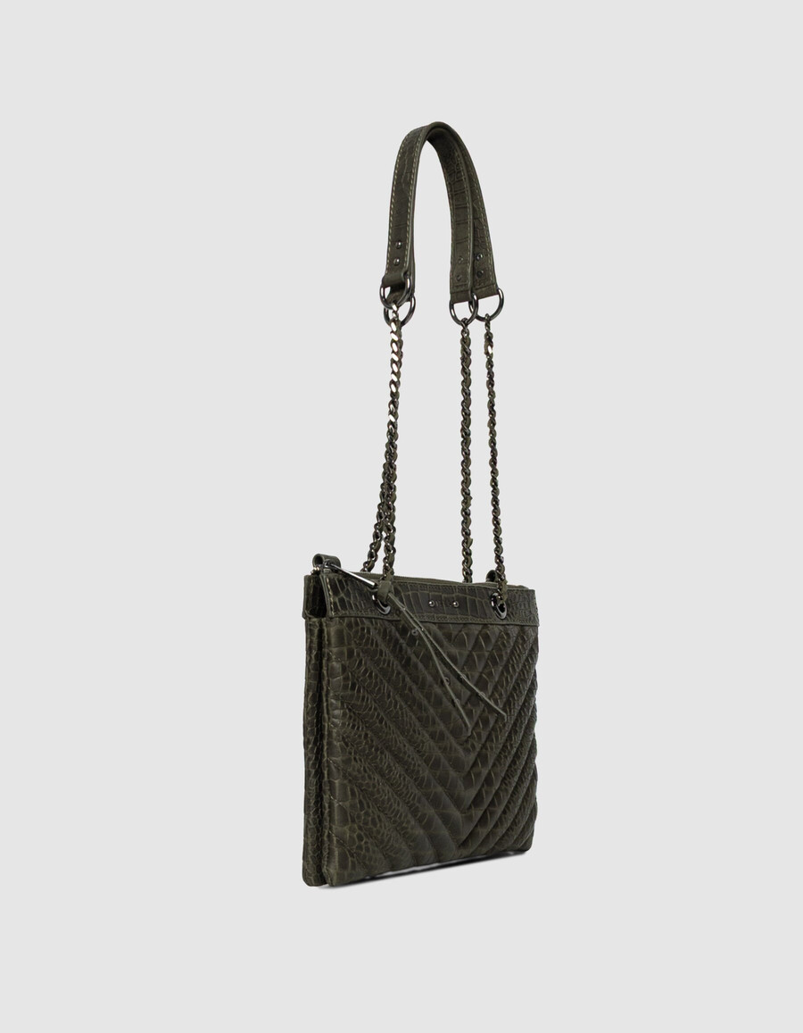damen-clutch 1440 aus khakifarbenem leder in kroko-optik