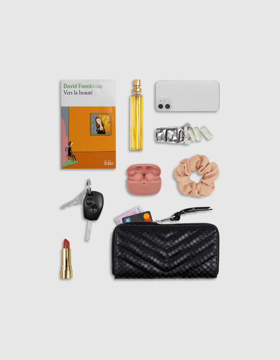 damen-clutch 1440 aus khakifarbenem leder in kroko-optik
