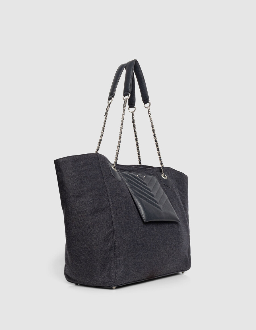 damen-tragetasche 1440 aus marineblauem flanell und leder größe xl