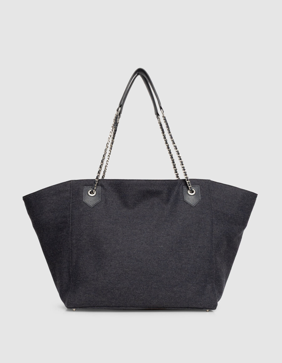 damen-tragetasche 1440 aus marineblauem flanell und leder größe xl