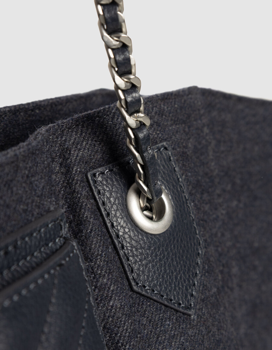 damen-tragetasche 1440 aus marineblauem flanell und leder größe xl