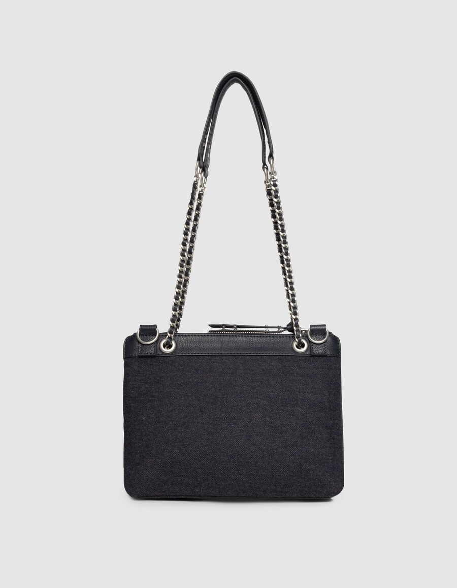 damen-clutch 1440 aus marineblauem flanell und leder