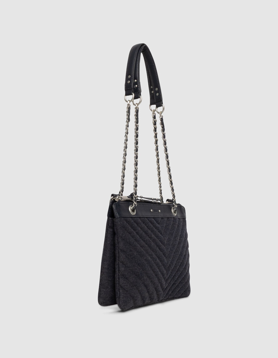 damen-clutch 1440 aus marineblauem flanell und leder
