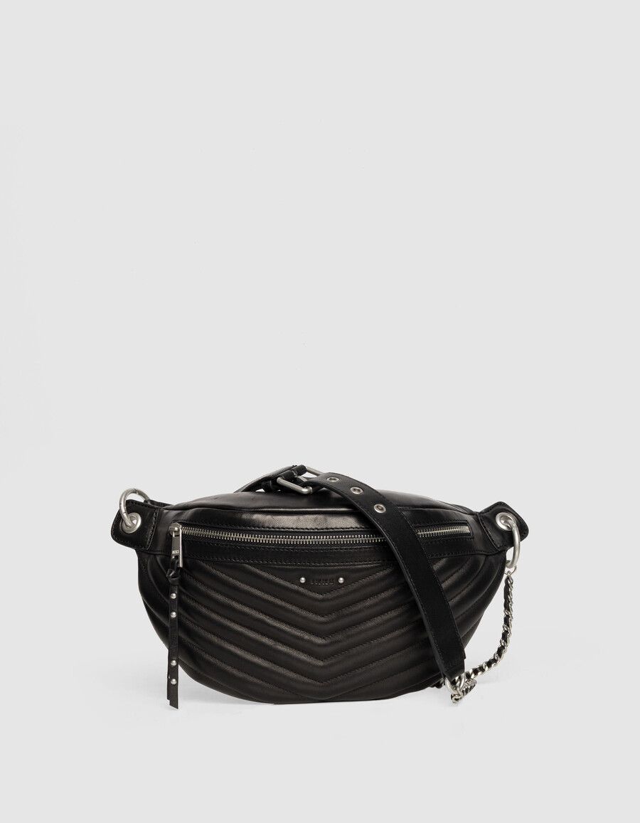 schwarze gesteppte leder-bauchtasche für damen modell 1440