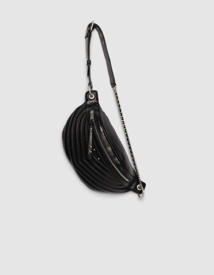 schwarze gesteppte leder-bauchtasche für damen modell 1440