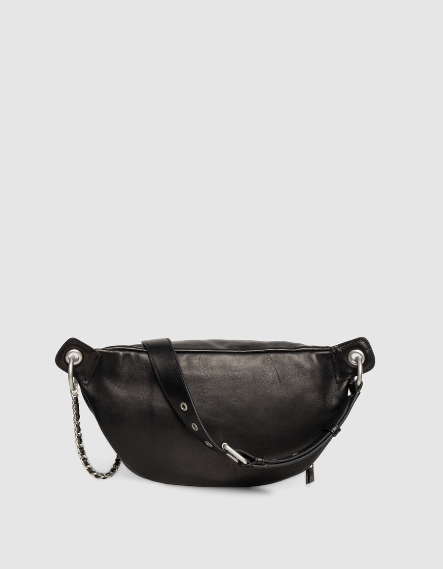 schwarze gesteppte leder-bauchtasche für damen modell 1440
