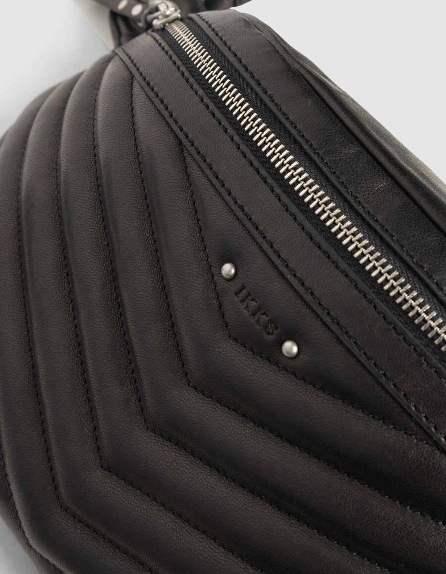 schwarze gesteppte leder-bauchtasche für damen modell 1440