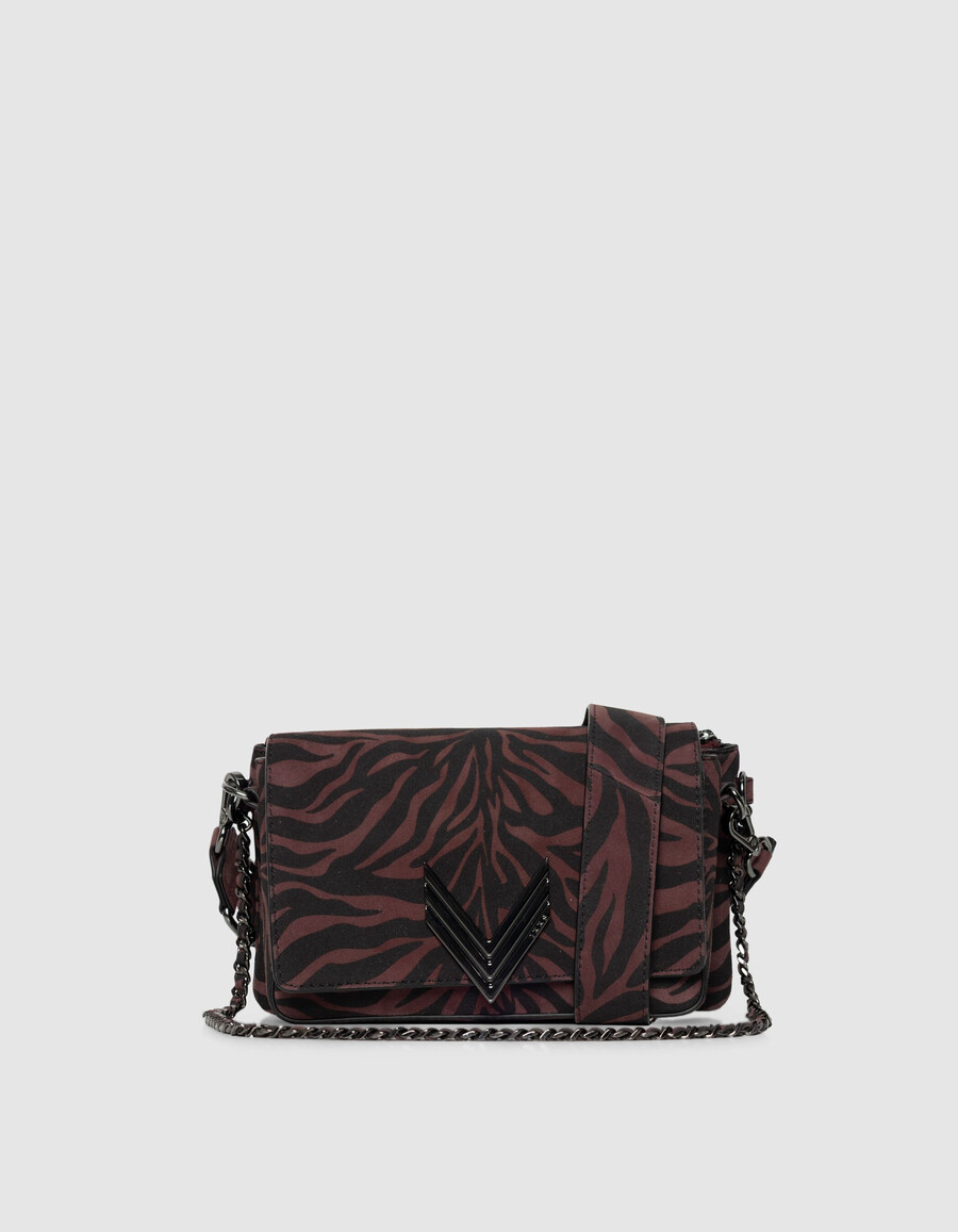 damen-wildlederschuh „the 111 in burgunderrot mit zebra-motiv und schwarzem muster