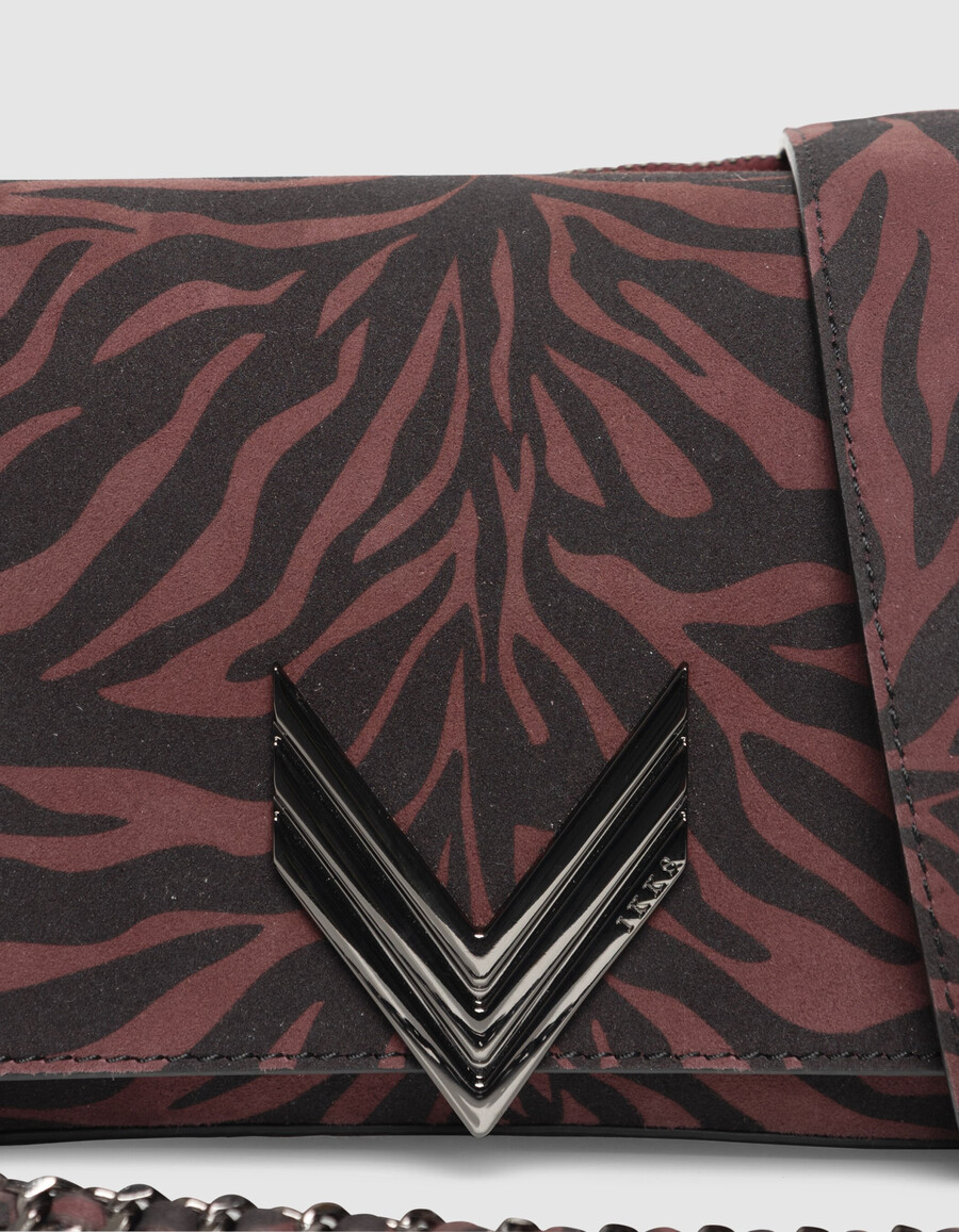 damen-wildlederschuh „the 111 in burgunderrot mit zebra-motiv und schwarzem muster