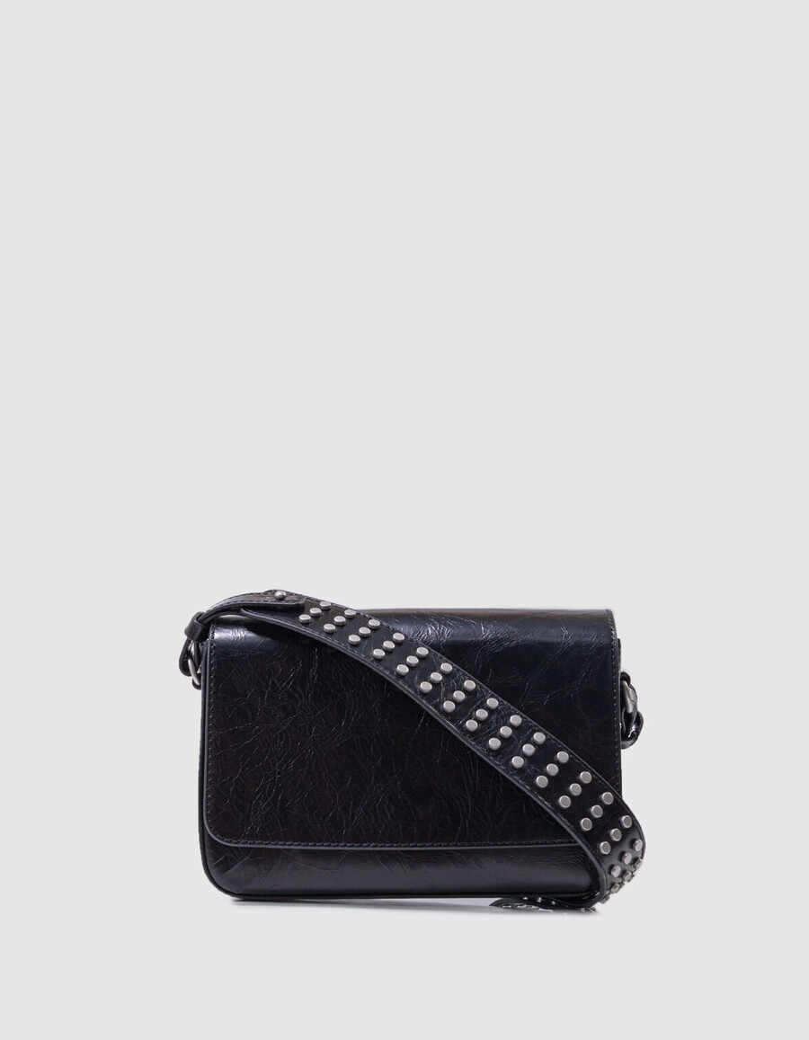 schwarze damen-lackledertasche mit nieten und doppelgriff modell 111