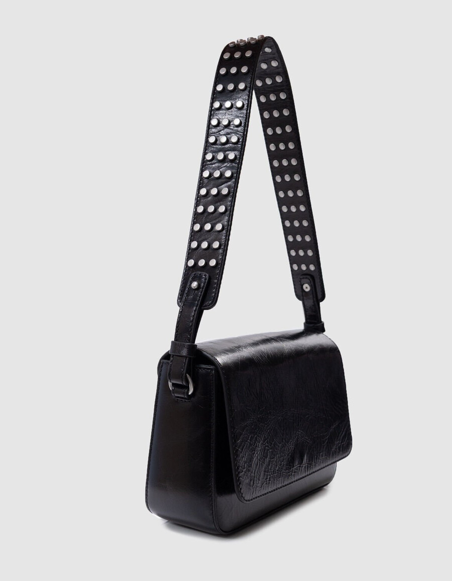 schwarze damen-lackledertasche mit nieten und doppelgriff modell 111