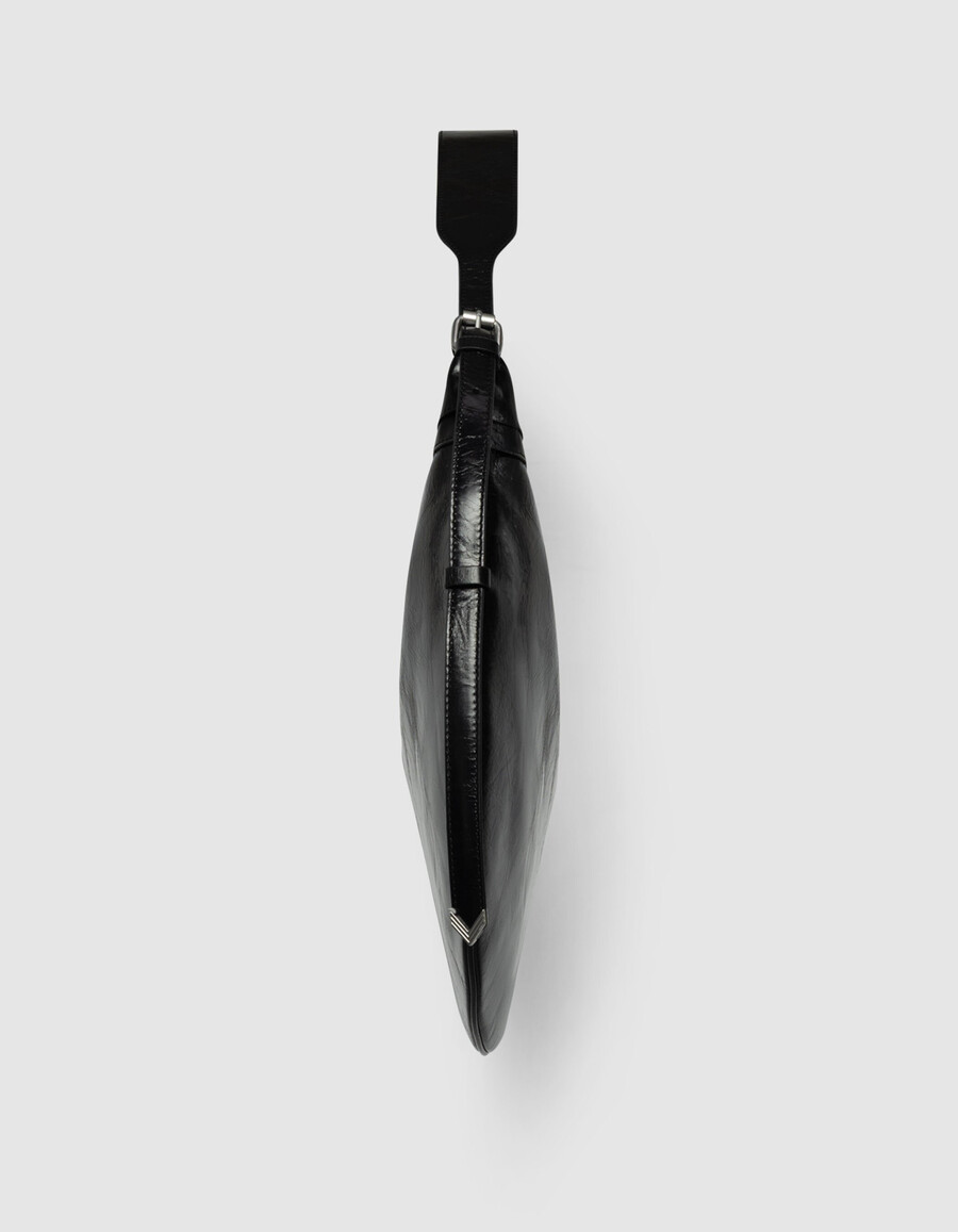 schwarze allane-halbmondtasche aus glasiertem leder für damen