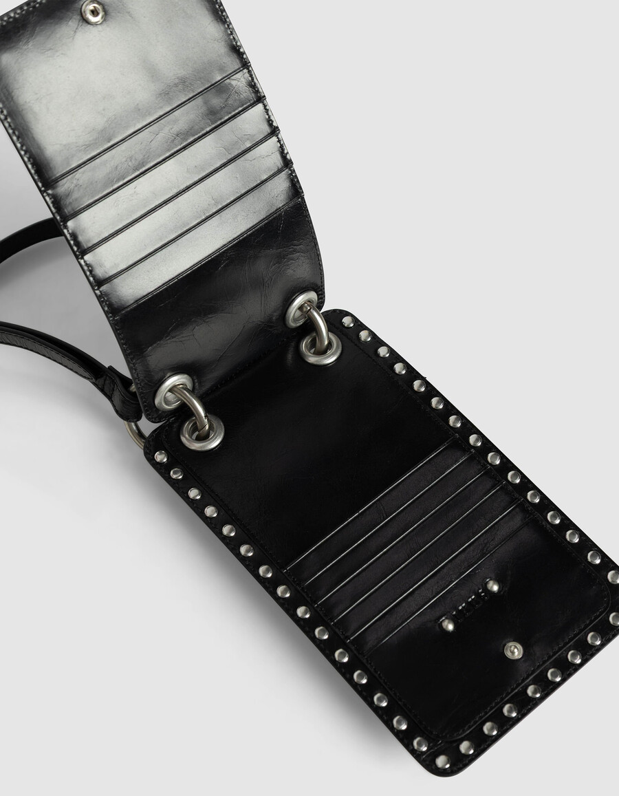 schwarze nietenbesetzte handytasche „the 111 aus lackleder für damen