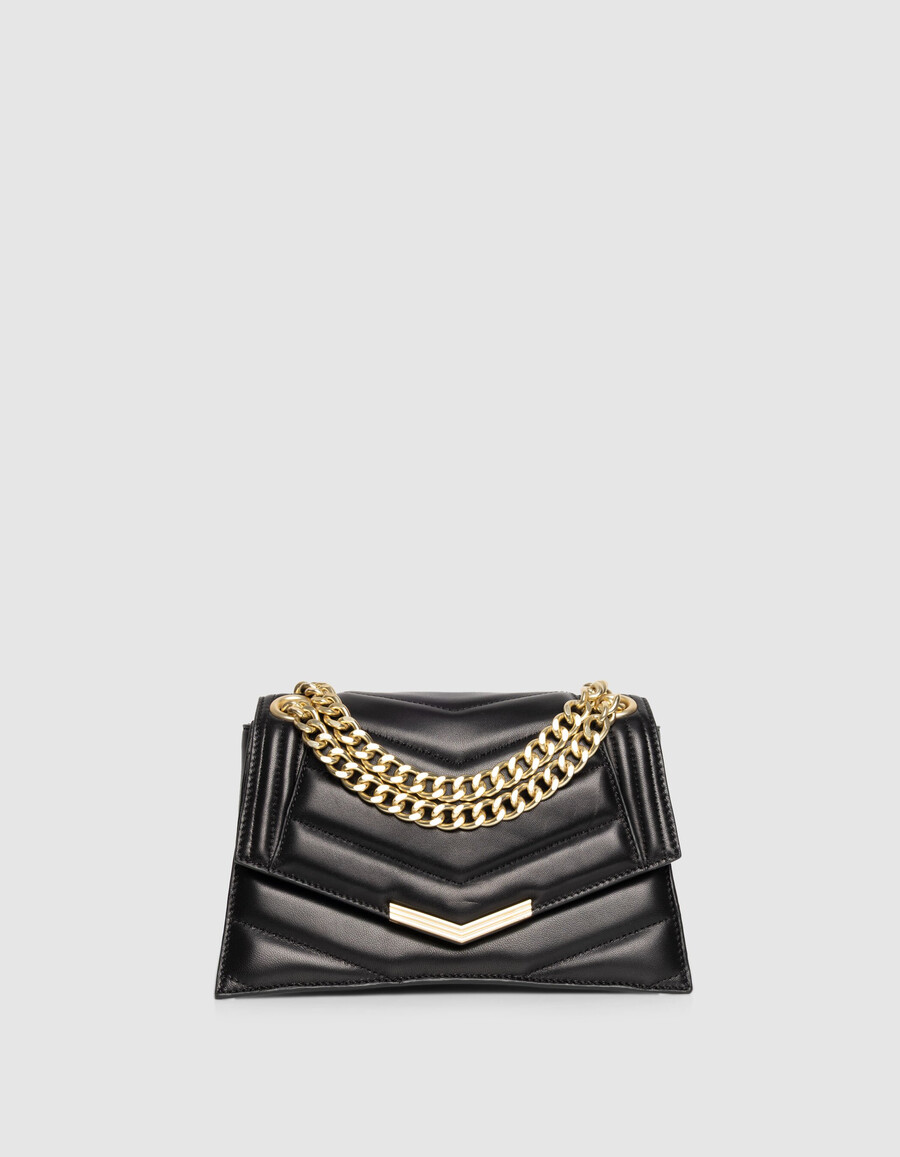 schwarze damen-ledertasche „the 1 größe m goldfarbene metallbeschläge