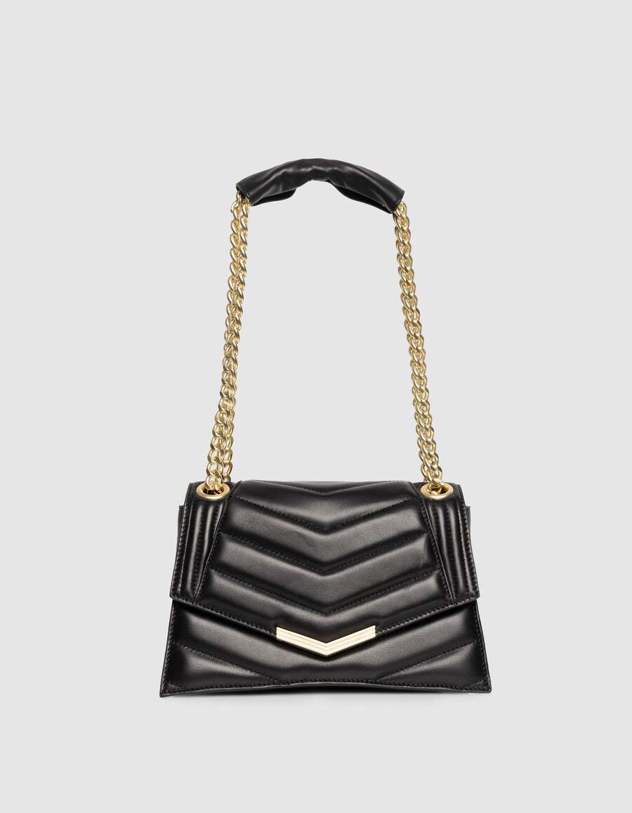 schwarze damen-ledertasche „the 1 größe m goldfarbene metallbeschläge