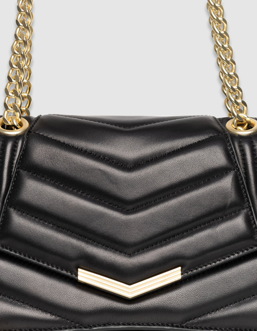 schwarze damen-ledertasche „the 1 größe m goldfarbene metallbeschläge