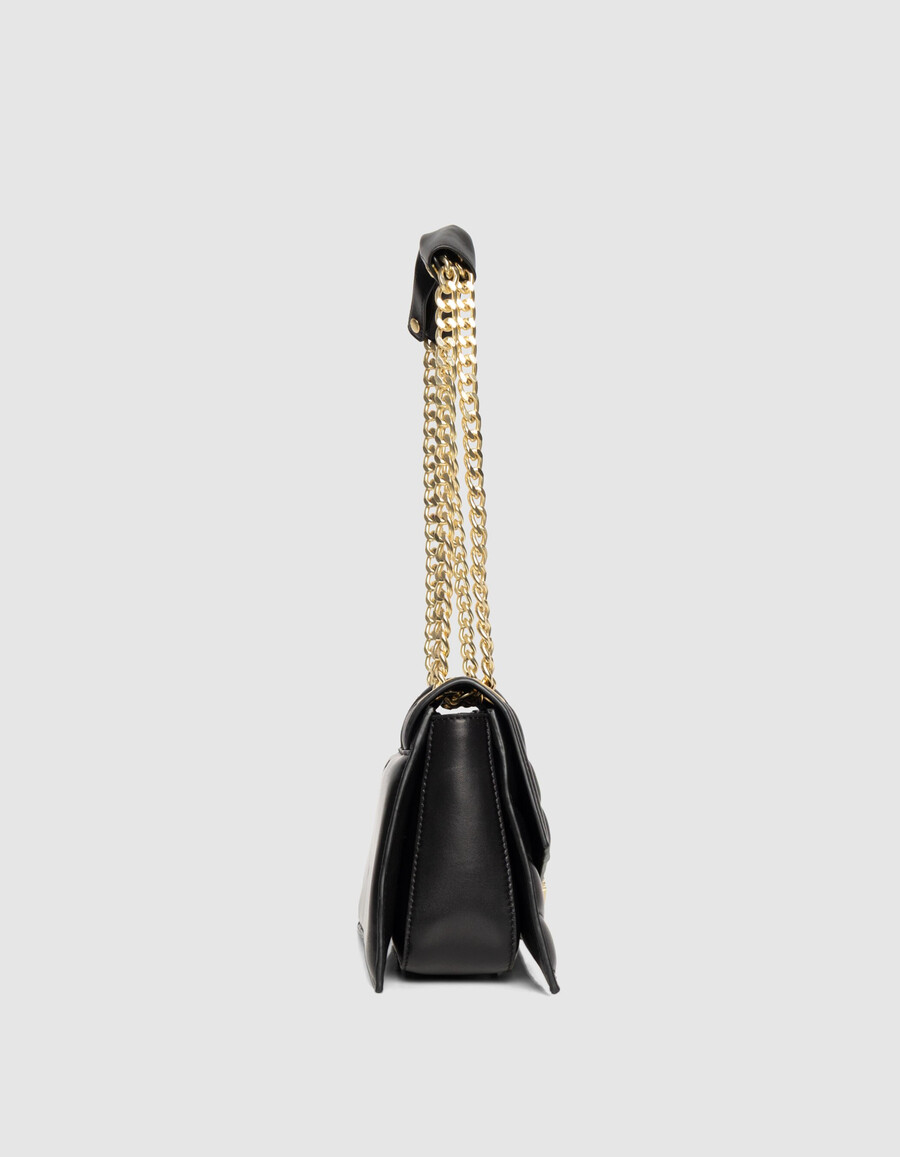 schwarze damen-ledertasche „the 1 größe m goldfarbene metallbeschläge
