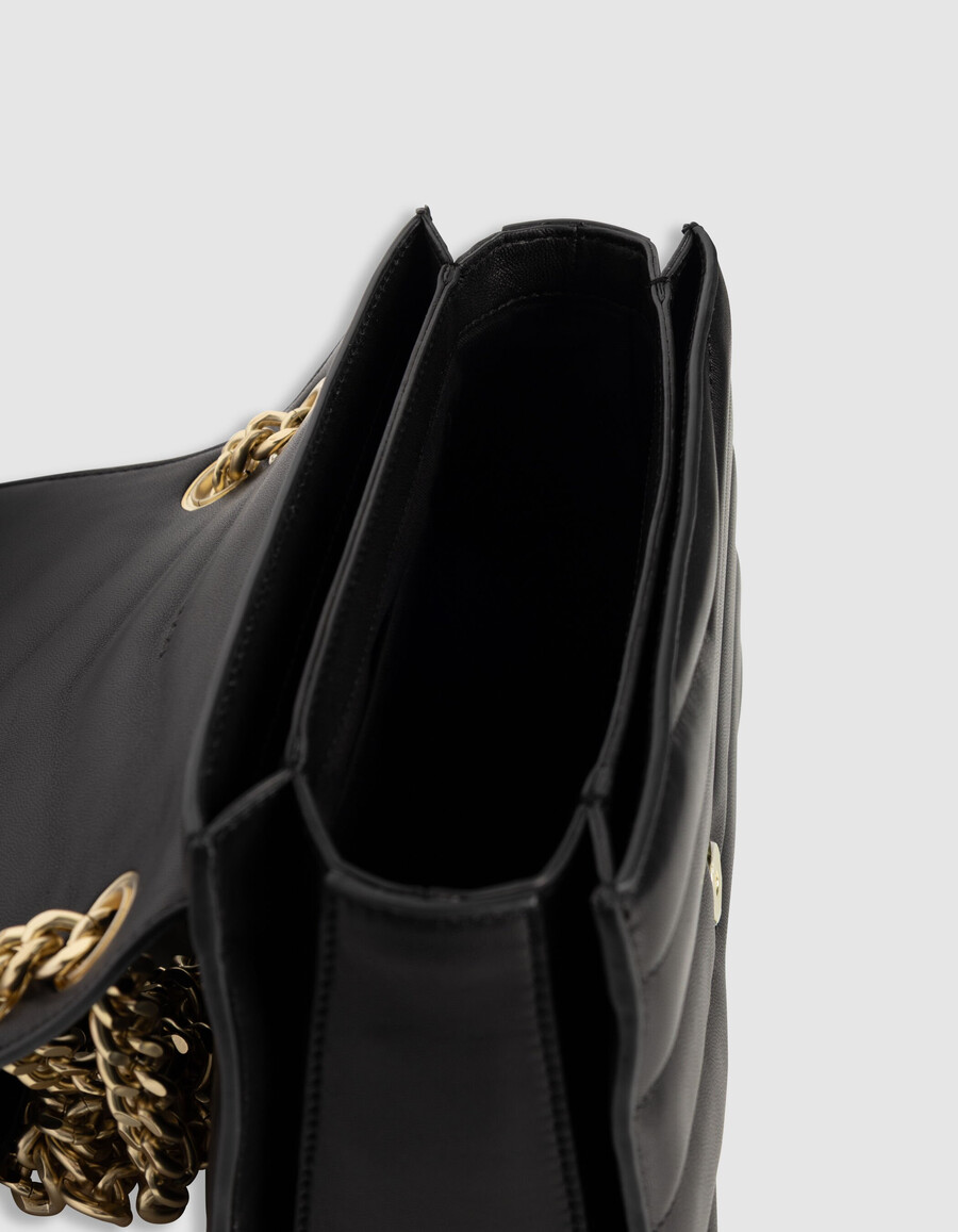 schwarze damen-ledertasche „the 1 größe m goldfarbene metallbeschläge