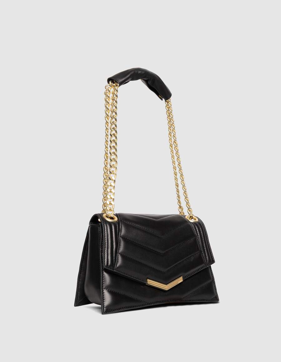 schwarze damen-ledertasche „the 1 größe m goldfarbene metallbeschläge
