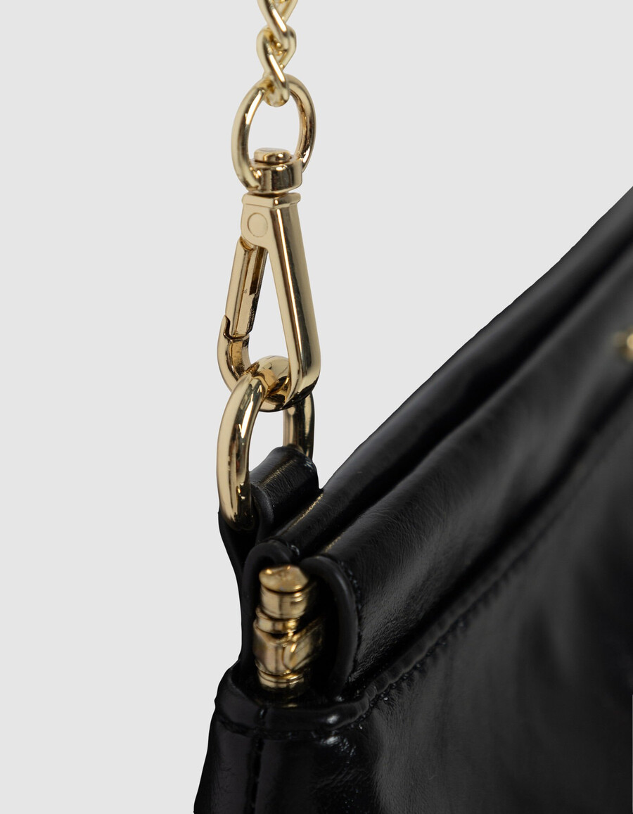 schwarze clutch-tasche aus glasiertem leder mit fransen für damen