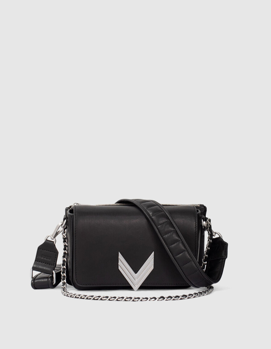 die 111 romy tasche aus schwarzem leder mit silbernen metallelementen für damen