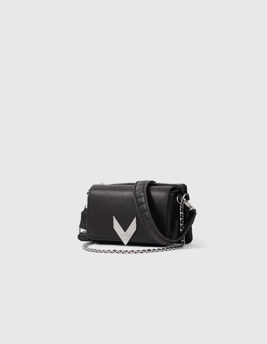 die 111 romy tasche aus schwarzem leder mit silbernen metallelementen für damen