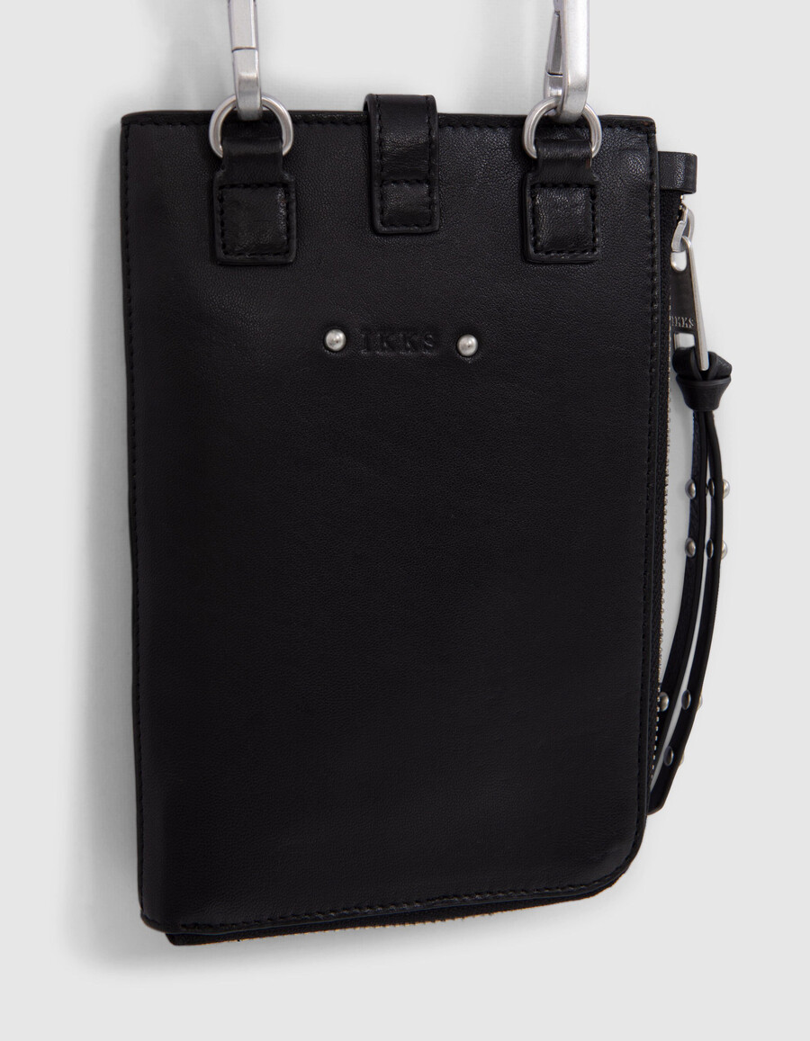 clutch bag 1440 schwarzes gestepptes leder damen