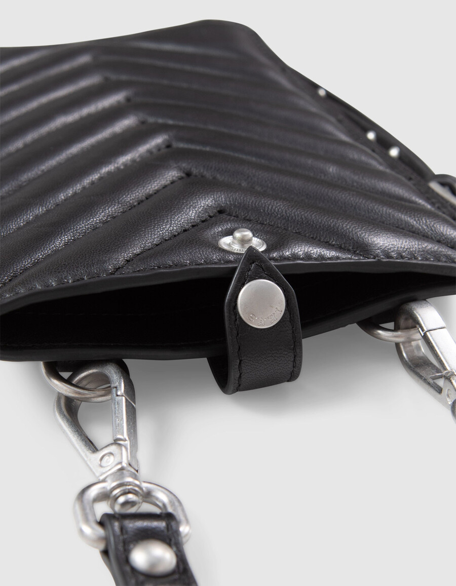 clutch bag 1440 schwarzes gestepptes leder damen