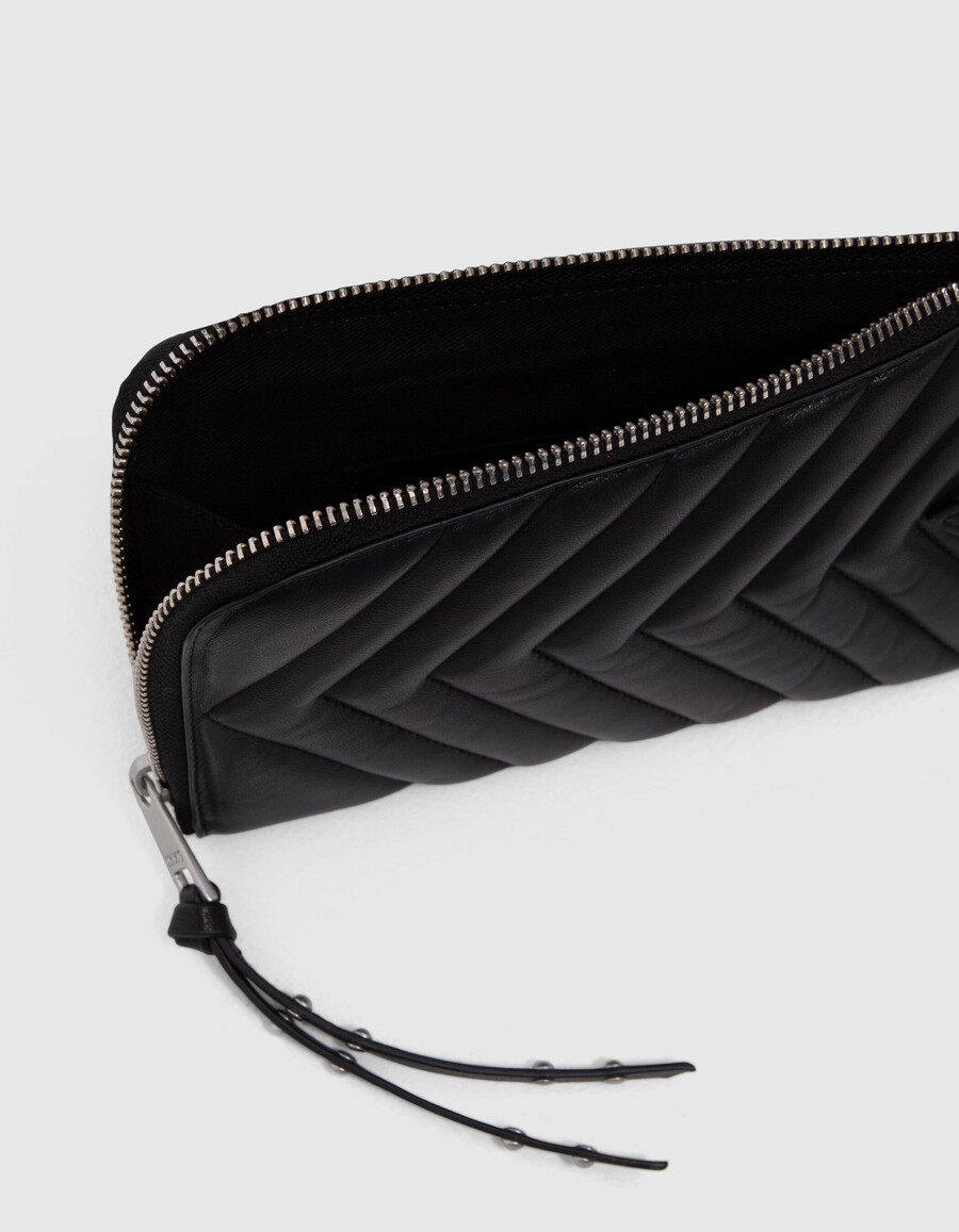clutch bag 1440 schwarzes gestepptes leder damen