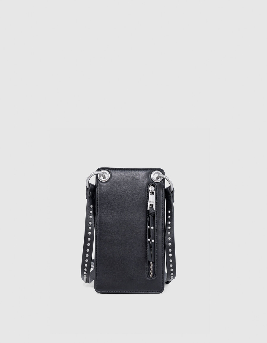 handytasche 111 schwarze leder-schulterriemen-nieten damen