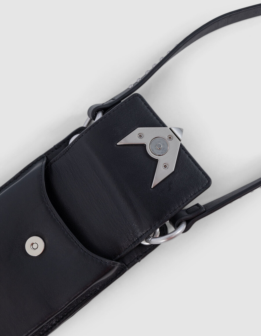 handytasche 111 schwarze leder-schulterriemen-nieten damen