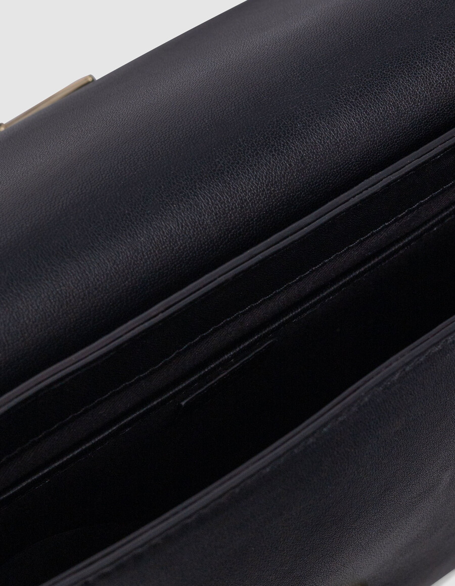 die 111 romy tasche aus schwarzem leder mit goldfarbenen metallic-metallic-details für damen