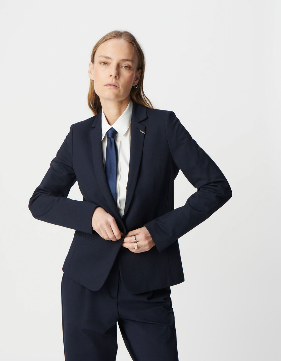 damen-strickjacke milano in marineblau tailliert