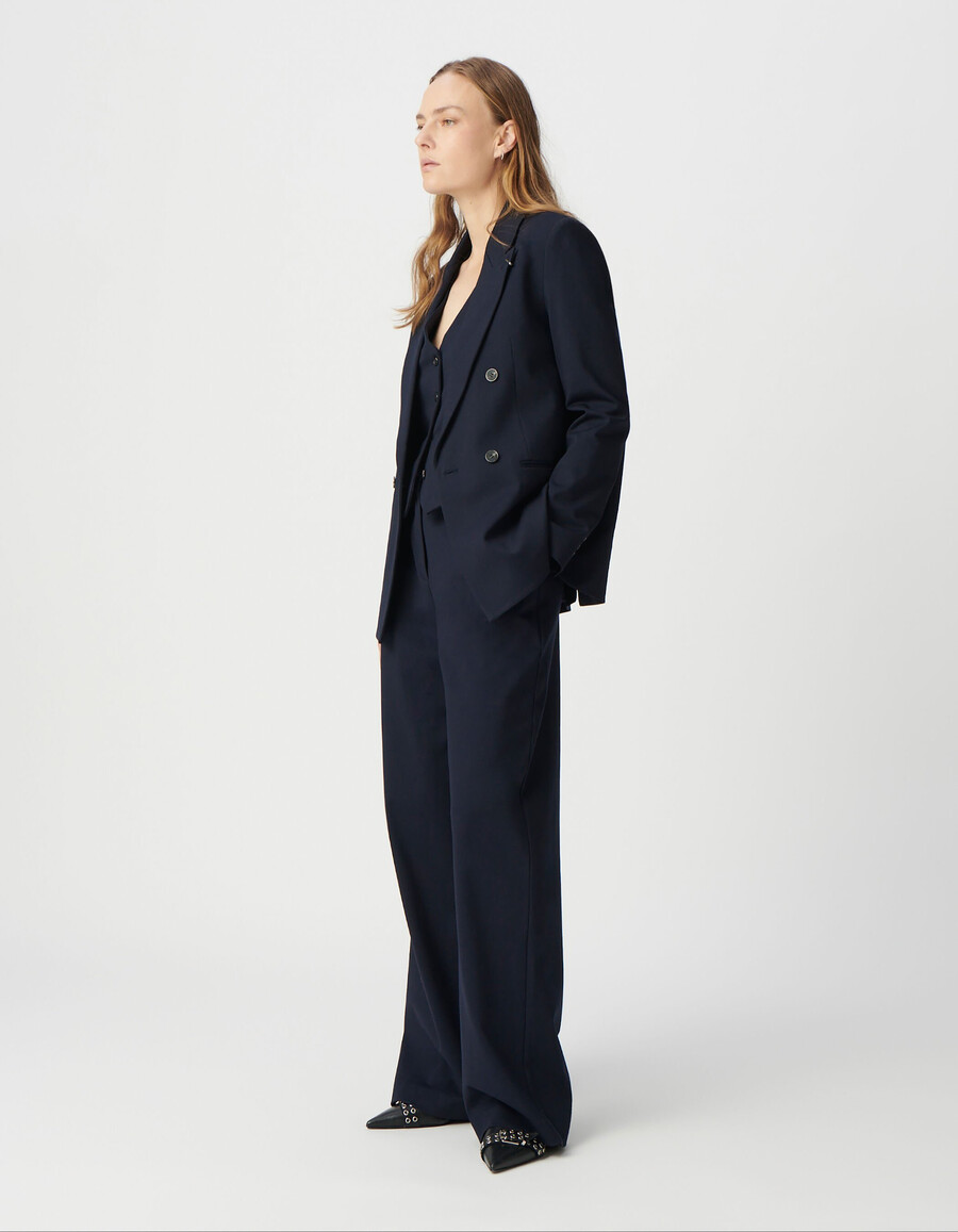 damen-anzugjacke aus marineblauem milano-strick in weiter passform