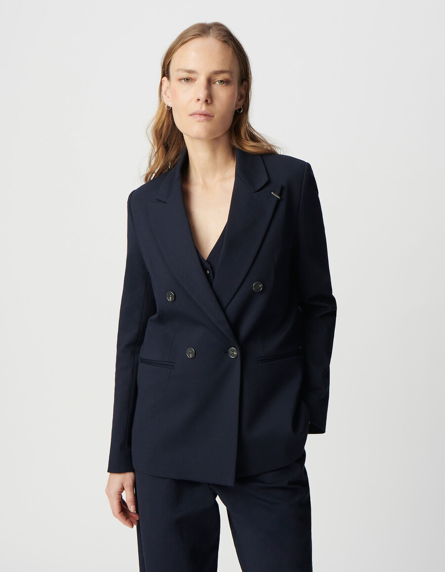damen-anzugjacke aus marineblauem milano-strick in weiter passform