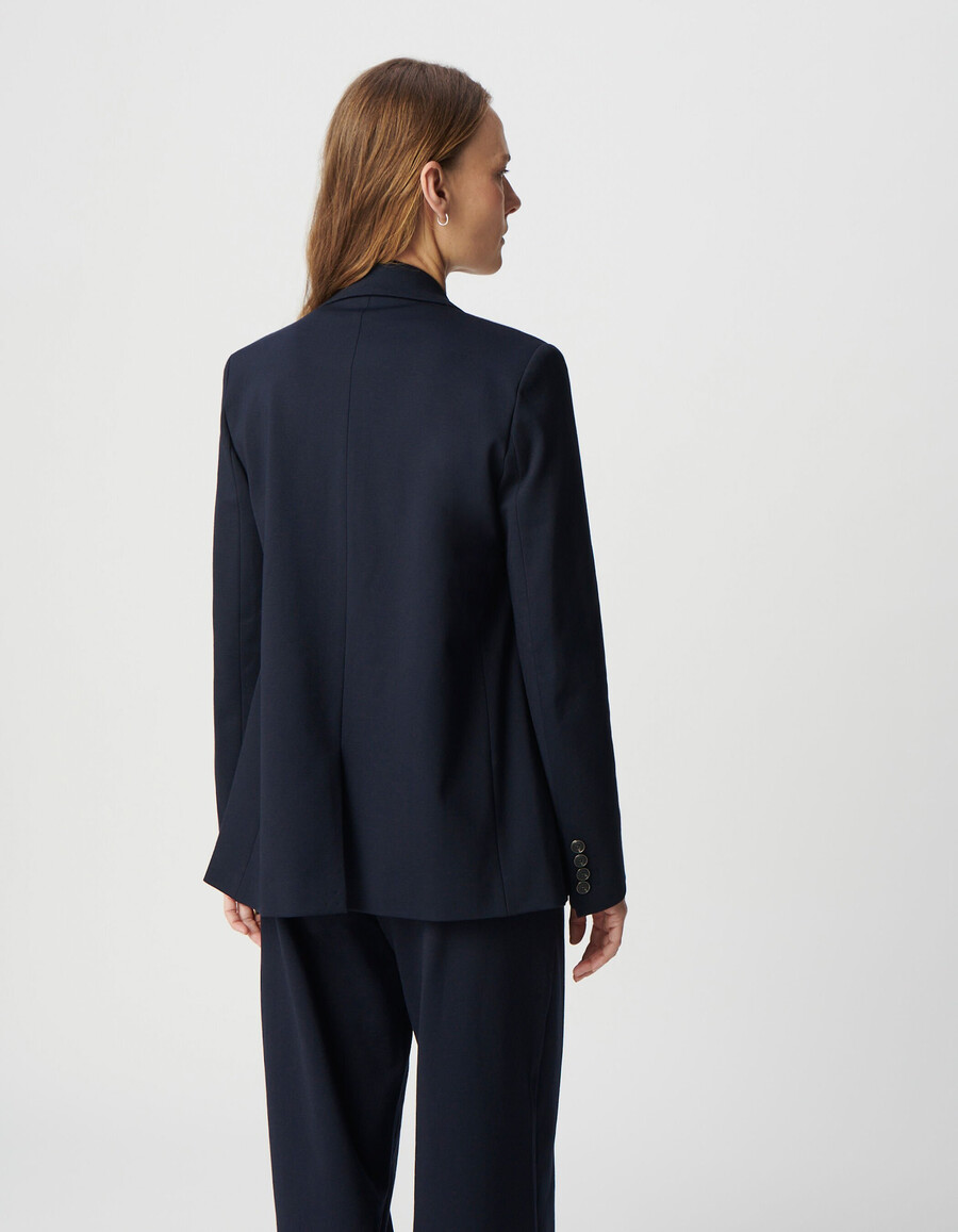 damen-anzugjacke aus marineblauem milano-strick in weiter passform