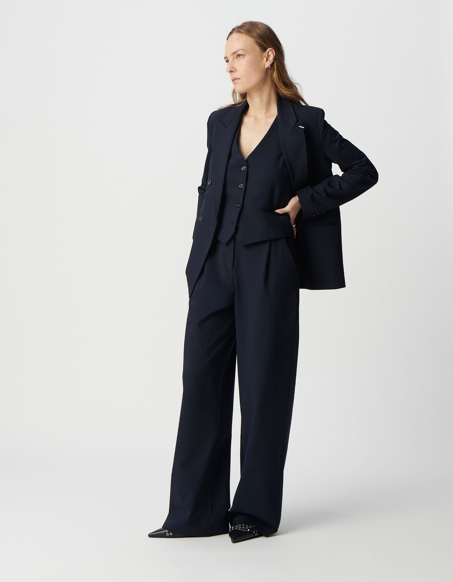 damen-anzugjacke aus marineblauem milano-strick in weiter passform