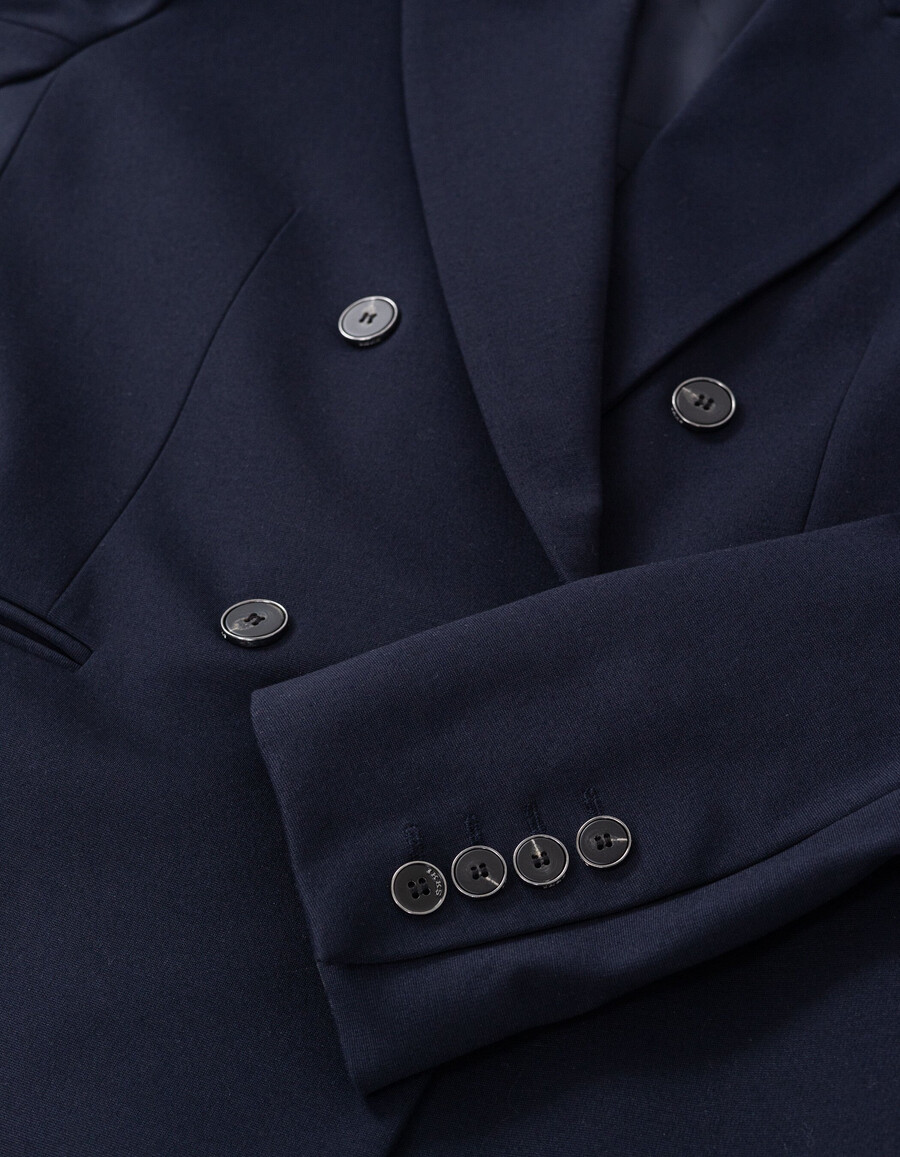 damen-anzugjacke aus marineblauem milano-strick in weiter passform