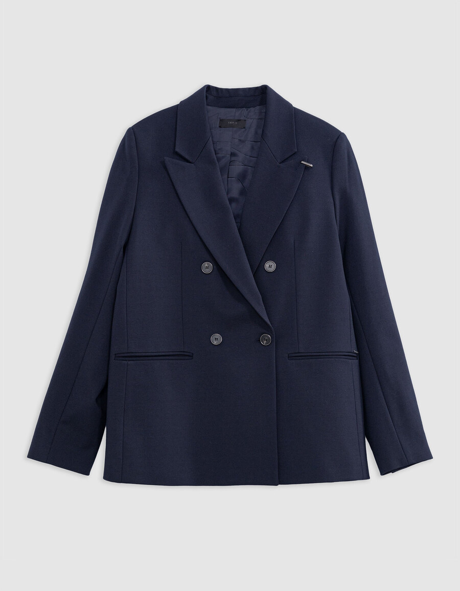 damen-anzugjacke aus marineblauem milano-strick in weiter passform