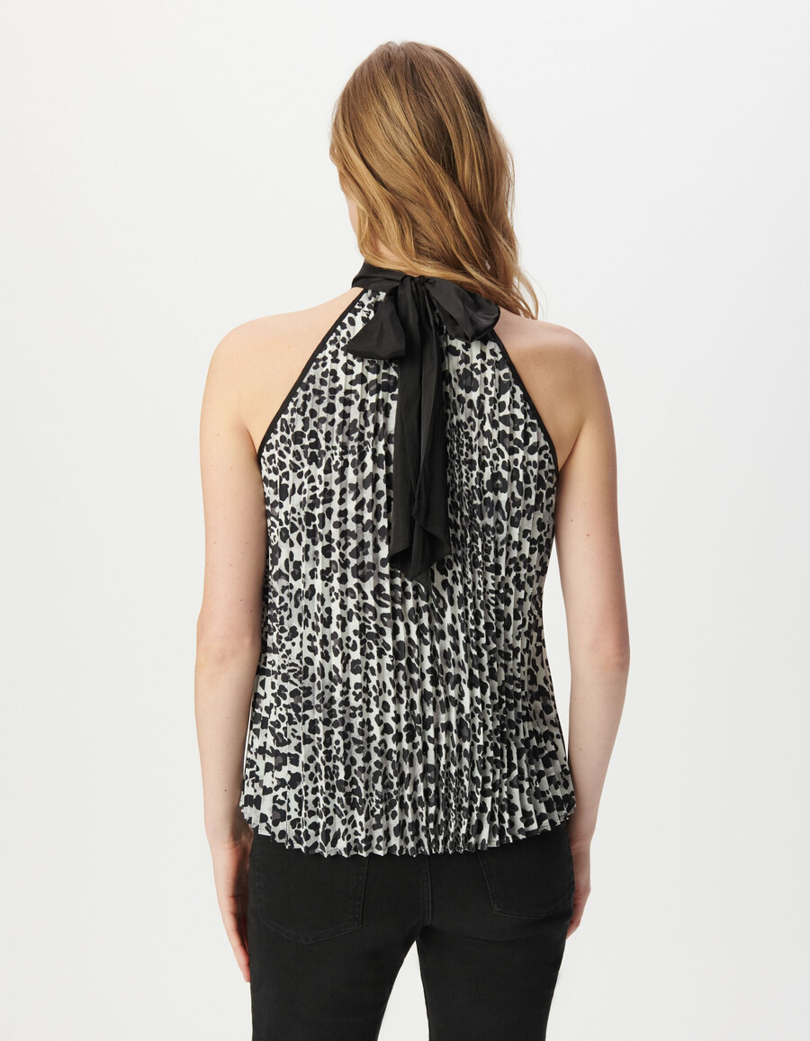 graues damen-top aus recyceltem polyester mit pantherprint