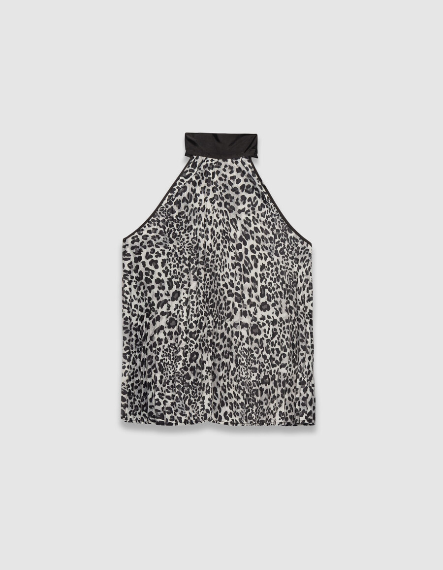 graues damen-top aus recyceltem polyester mit pantherprint