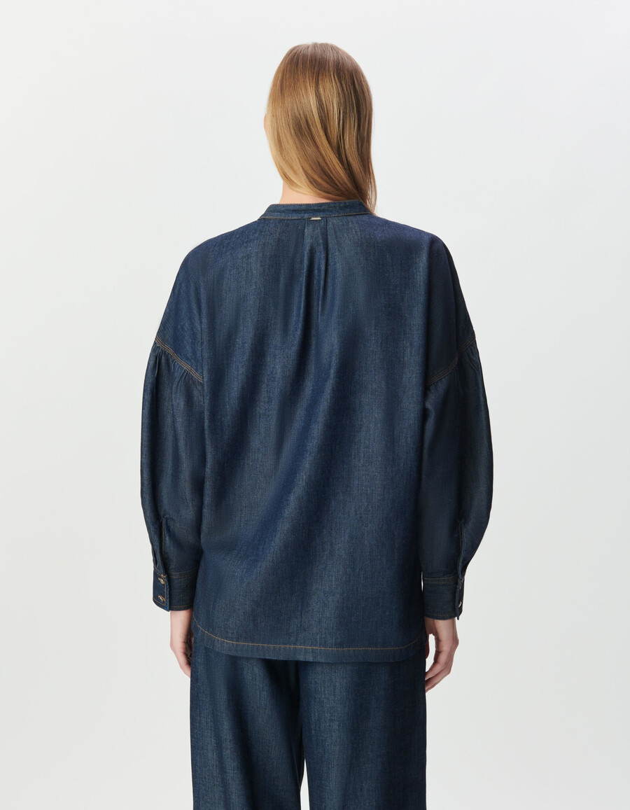 damenbluse aus rohem blauem lyocell in übergröße