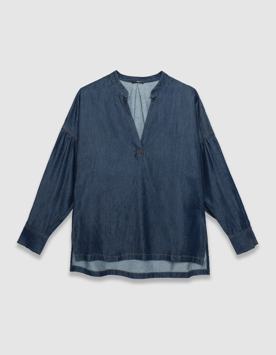 damenbluse aus rohem blauem lyocell in übergröße