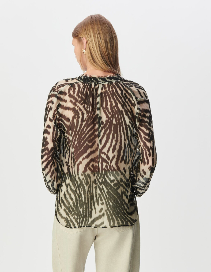 schwarze damenbluse mit zebramuster und halsbinde